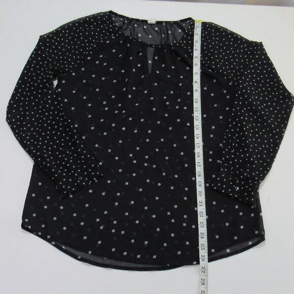 Old Navy Women's Chiffon Keyhole Long Sleeve Retro Ditsy Floral Black Size M - Picture 5 of 6